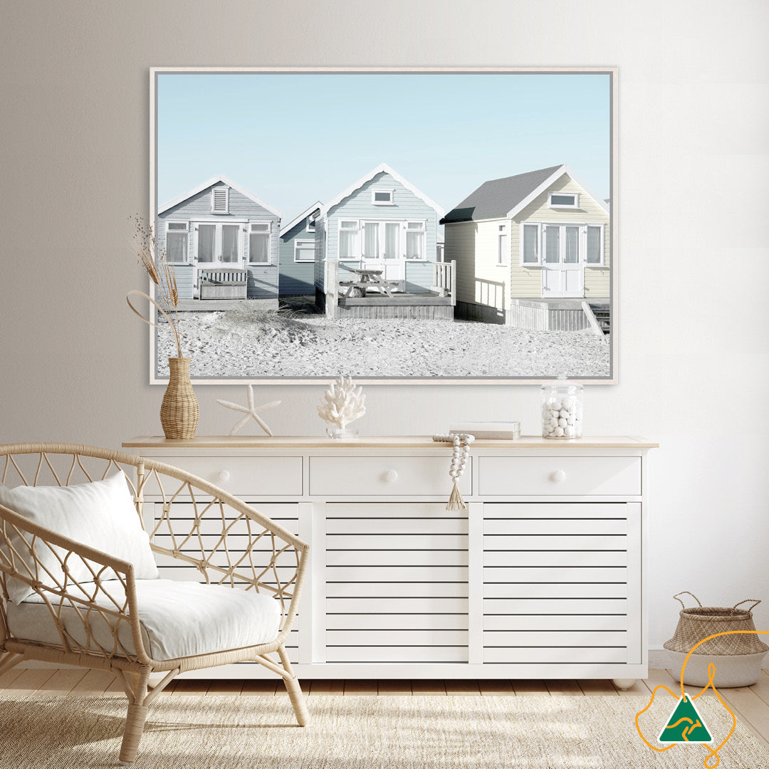 BEACH HUTS I - Framed Canvas