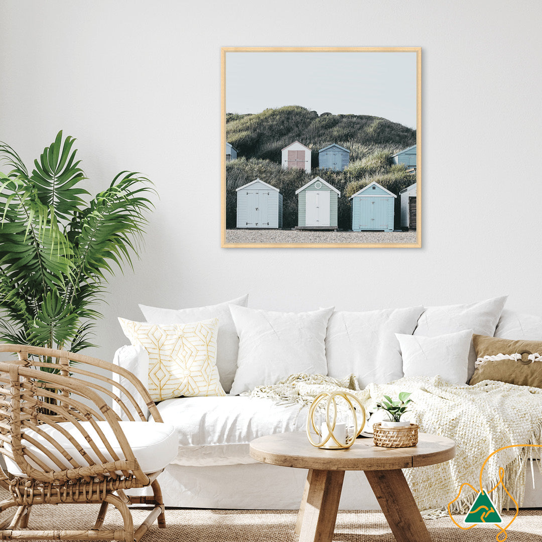BEACH HUTS III - Framed Canvas