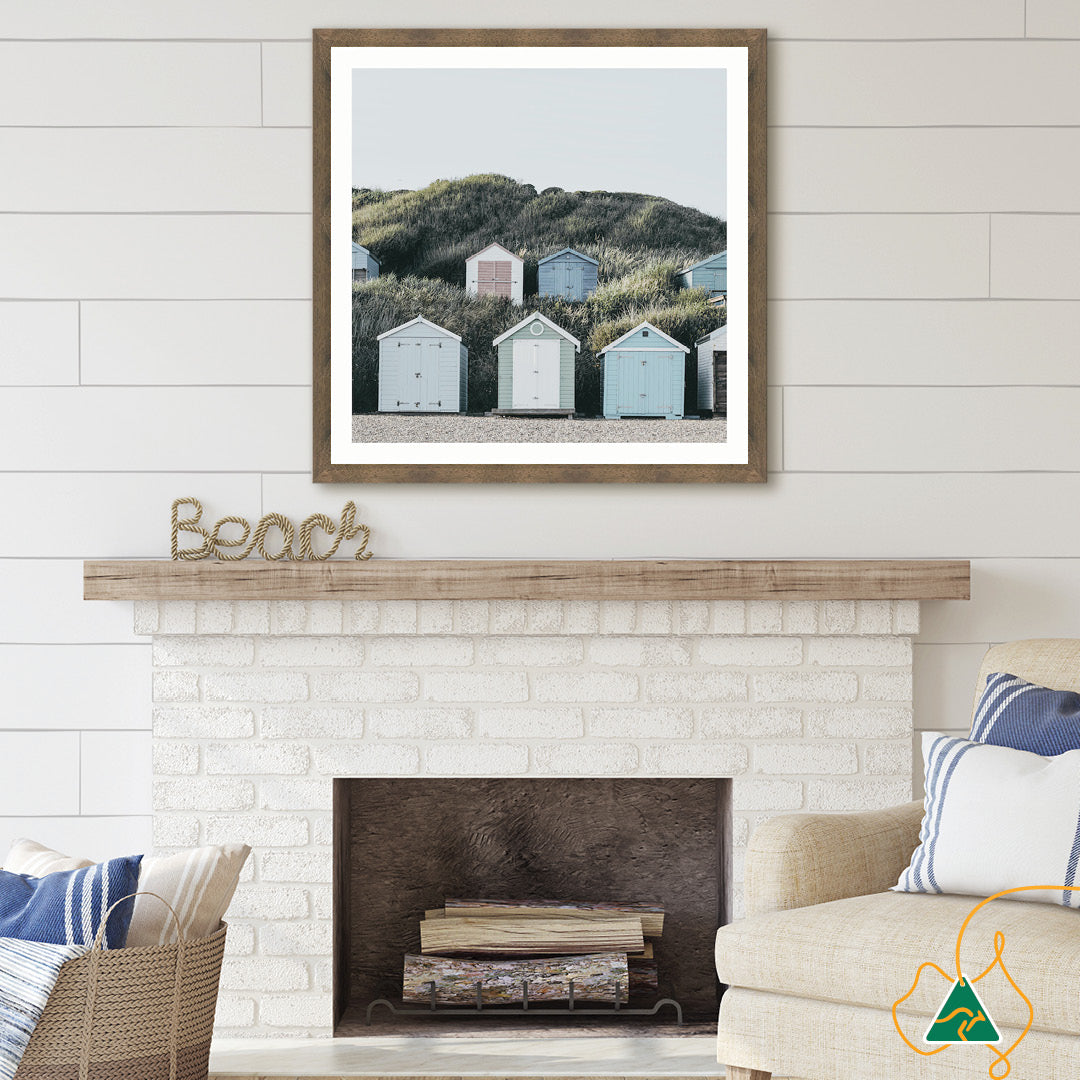 BEACH HUTS III - Framed Print